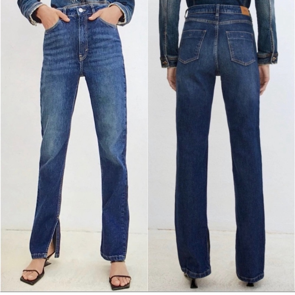 Zara split sides high rise jeans, size 6, New
